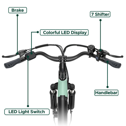 26'' Commuter Electric Bicycle 700W Peak Motor 7 Speed Electric Bike, Green - Ohberri