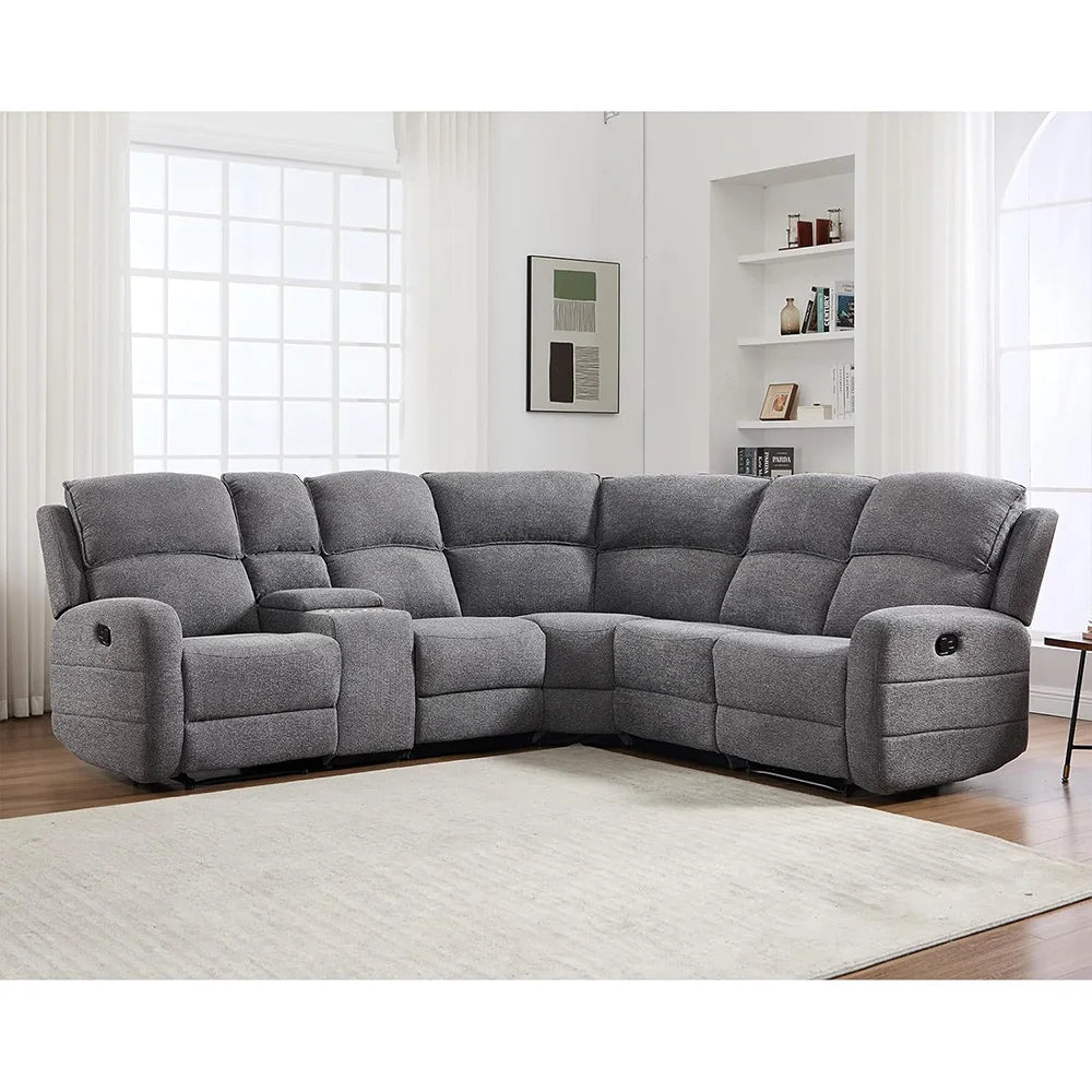 Fabric L-Shaped Reclining Large Corner Sectional with Padded Headrest, 2 Cup Holders - Ohberri