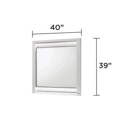 Modern style 4-piece set of queen size bed bedroom with white wooden LED headboard and bedside table - Ohberri