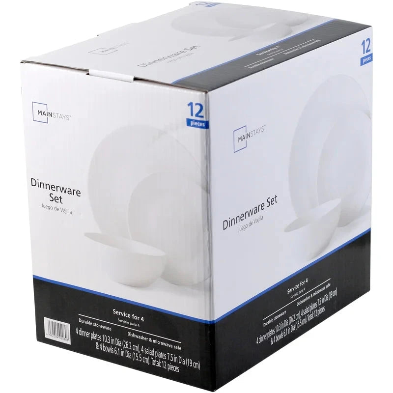 12-Piece White Stoneware Dinnerware Set 4 Dishwasher Ohberri