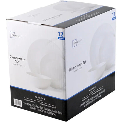 12-Piece White Stoneware Dinnerware Set 4 Dishwasher Ohberri