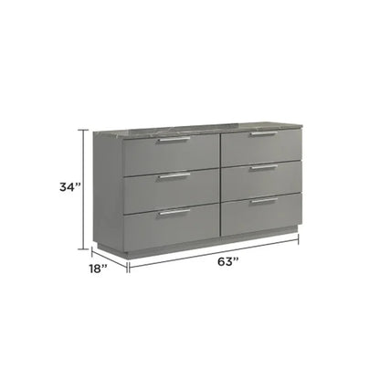 5-Piece Queen Bedroom Set: Two-Tone High-Gloss Marble & Lacquer Finish with LED Lighting, Metal Legs, Spacious Storage - Gray - Ohberri
