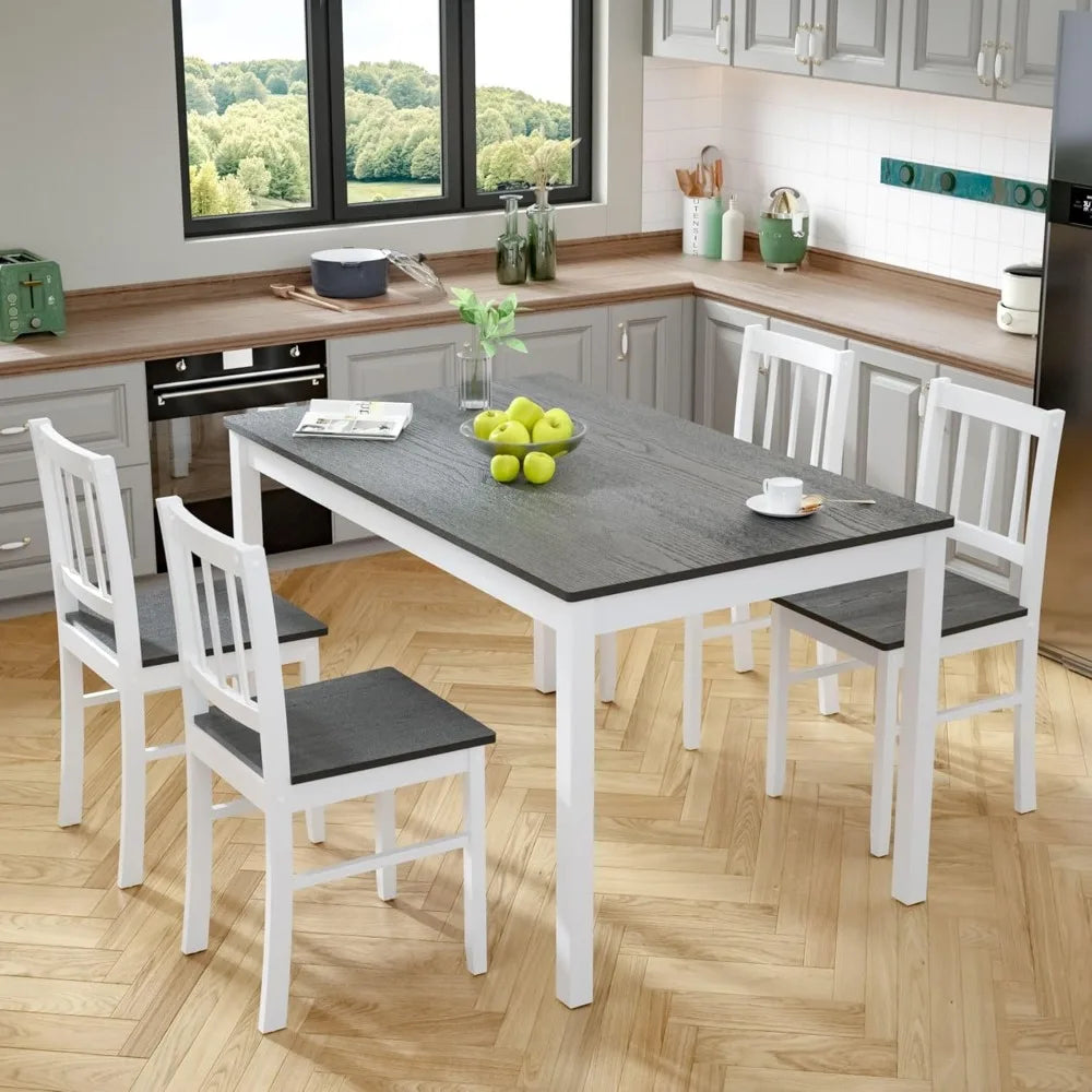Dining Table With 4 Chairs with Rubber Wood Legs, Farmhouse 5-Piece Set Ohberri