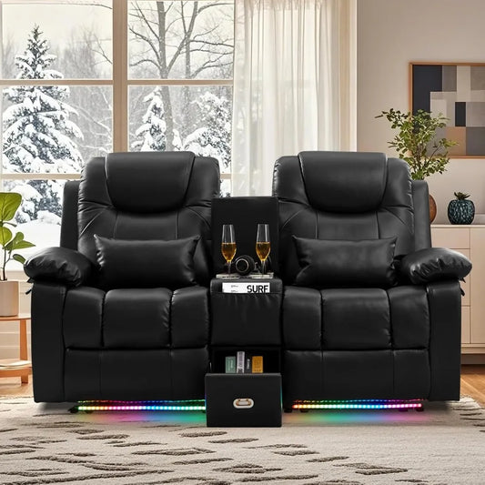 Power Reclining Sofa – Electric Double RV Sofa with LED Lights - Ohberri