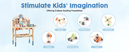 Tool Bench Set  Large Wooden Work Bench 41 Pieces - Ohberri