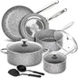 Pots and Pans Set 10 Piece Cookware Set with Granite Coatings for Super Nonstick Ohberri