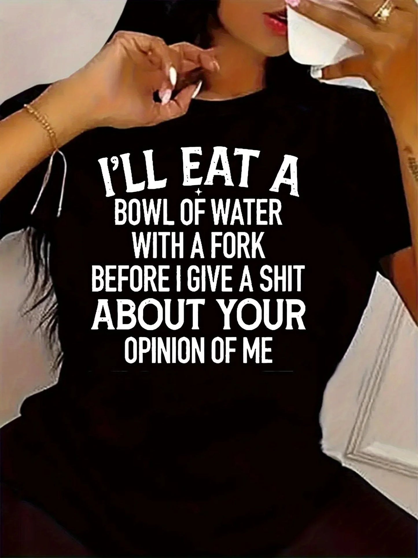 Round - Neck T - shirt: Bold "Couldn't Care Less" Statement