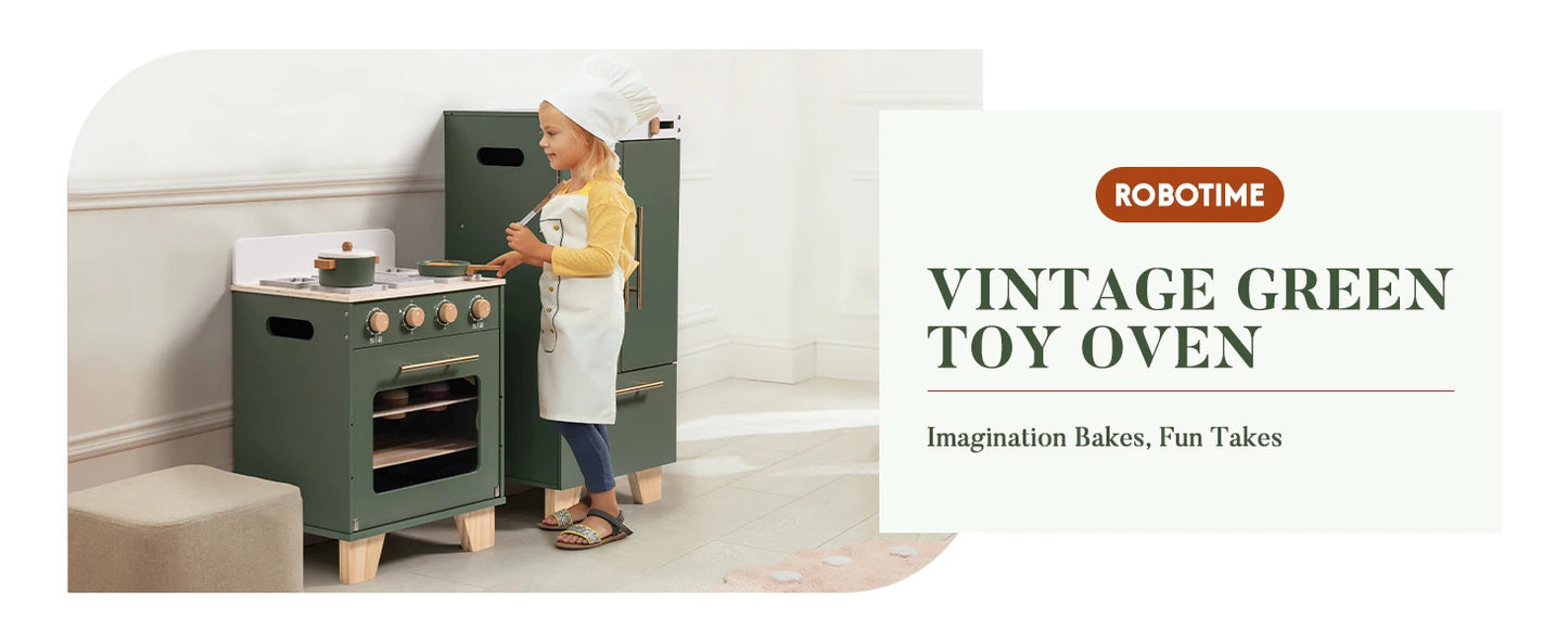 Wooden Toy Oven Kitchen Set Vintage Green - Ohberri
