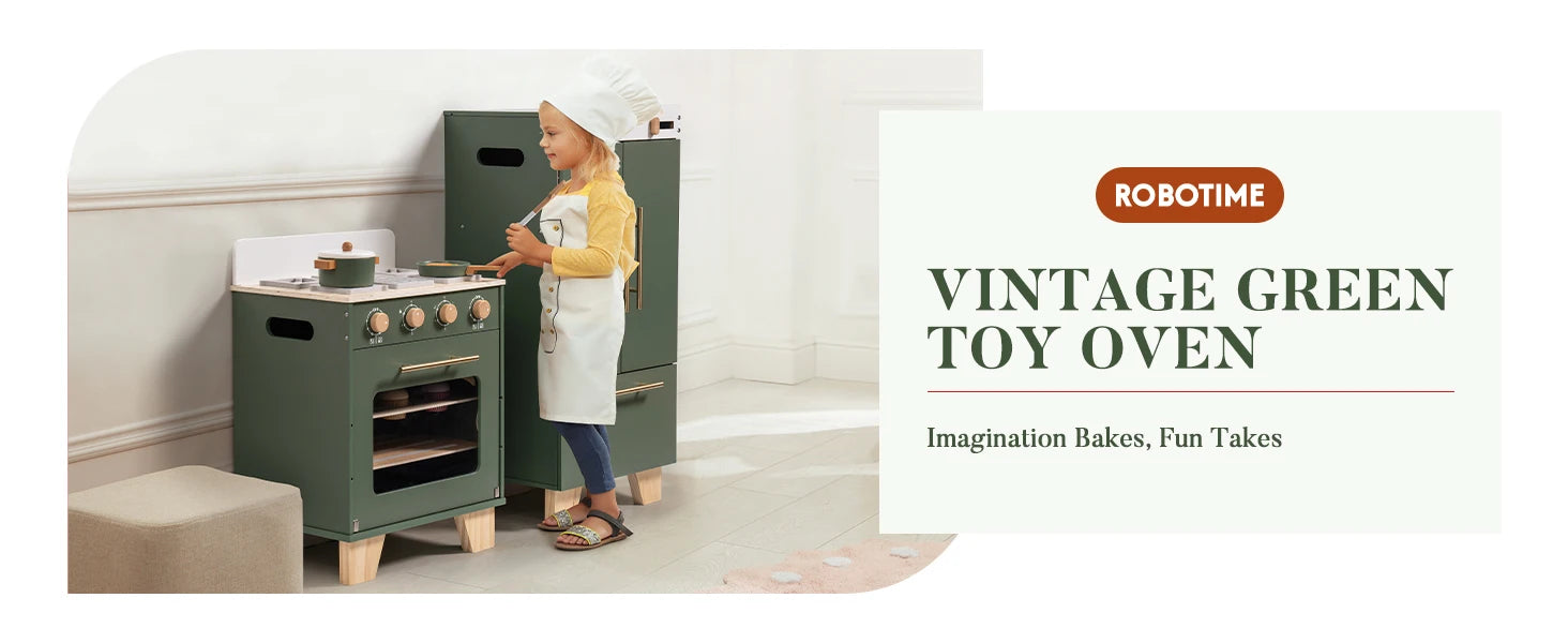 Wooden Toy Oven Kitchen Set Vintage Green - Ohberri