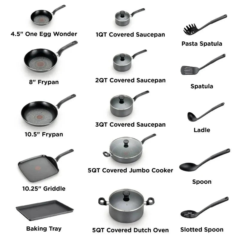 20 Piece Non-Stick Pots and Pans Cookware Set, Grey Ohberri