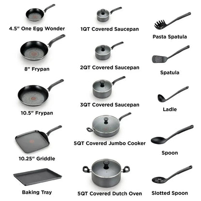 20 Piece Non-Stick Pots and Pans Cookware Set, Grey Ohberri