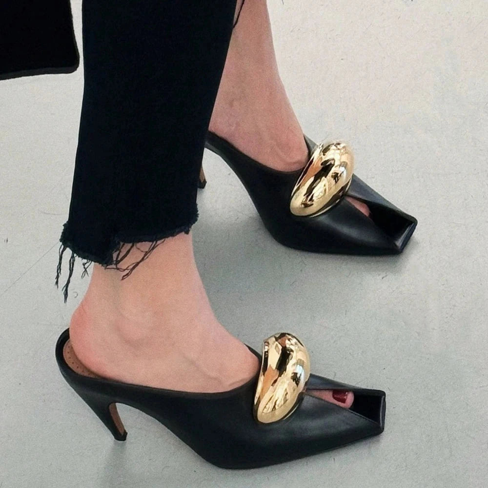 Metal Decoration Stiletto High Heels Slingback Pumps Ohberri