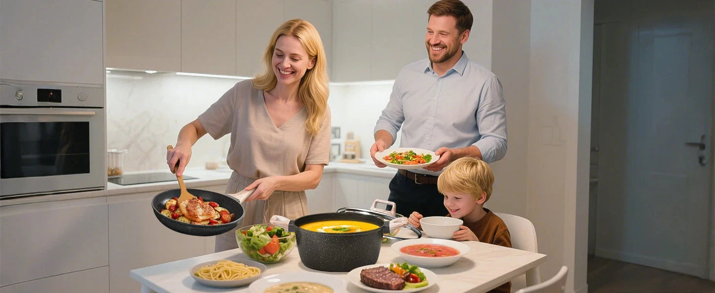 Pots and Pans Set, Nonstick Cookware Sets Black Granite Induction Ohberri