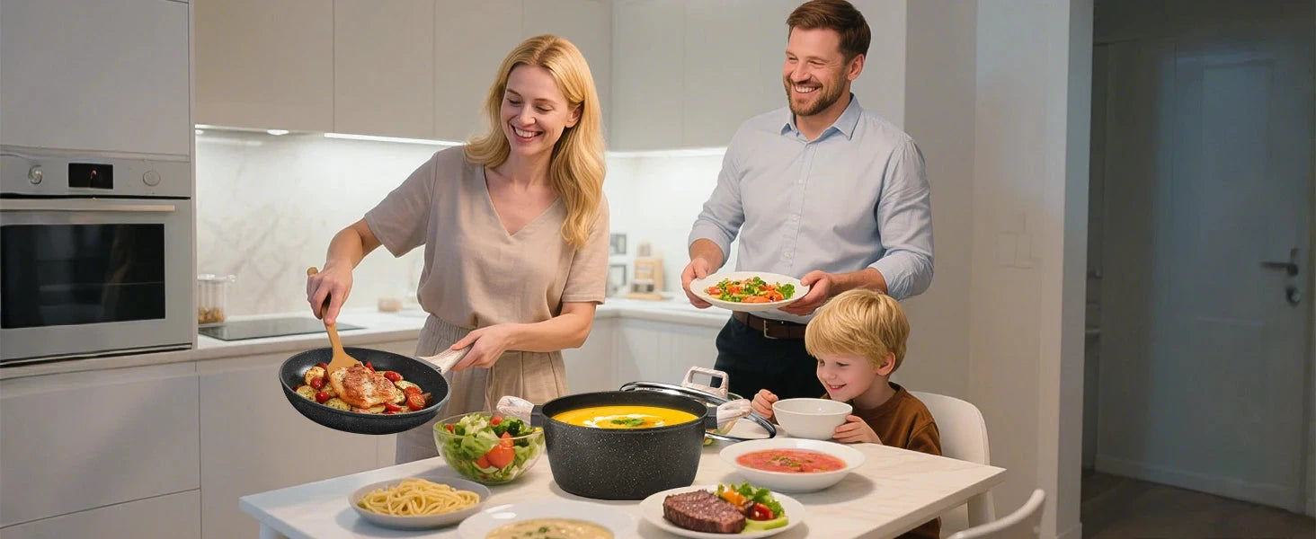 Pots and Pans Set, Nonstick Cookware Sets Black Granite Induction Ohberri