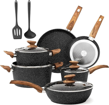 Pots and Pans Set Non Stick, 12 Piece Nonstick Kitchen Cookware Sets, Nonstick Granite Ohberri
