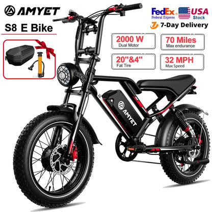 Electric Bike 2000W Dual Motor 48V 25AH Battery 20" - Ohberri
