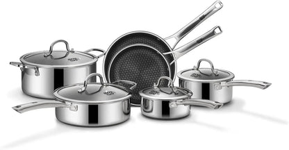 Non Stick, 10 Pcs Hybrid Stainless Steel Cookware Set Ohberri
