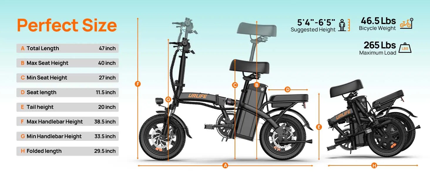 14" Foldable Electric bicycle Peak 500W Motor with 48V 7.5Ah 40 Miles Range 3 Hours Charge Time - Ohberri
