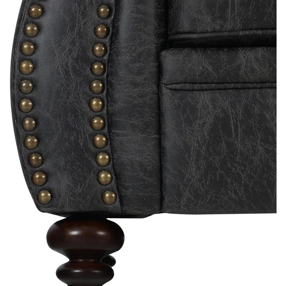 Mid-Century Modern Single Sofa with Rivet Design (Grey, Single) - Ohberri