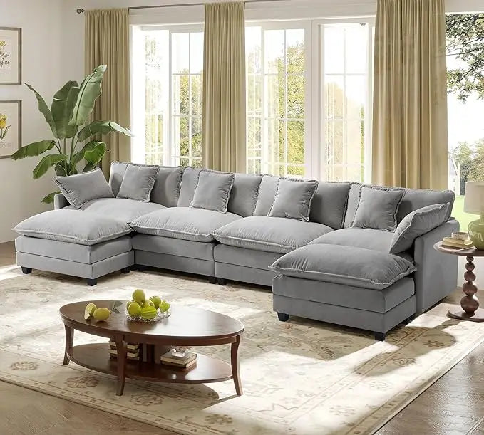 U-Shaped Sectional Sofa – 3-Seater Modern Deep Seat - Ohberri