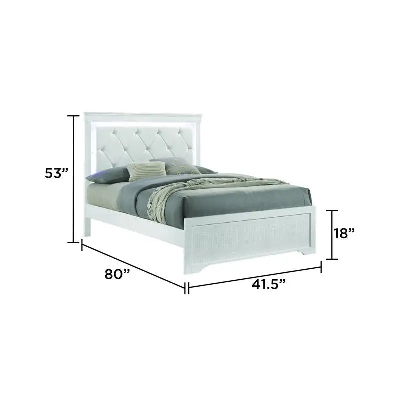 4 Piece Twin Bedroom Set with Upholstered LED Headboard, Wood Frame in White - Ohberri