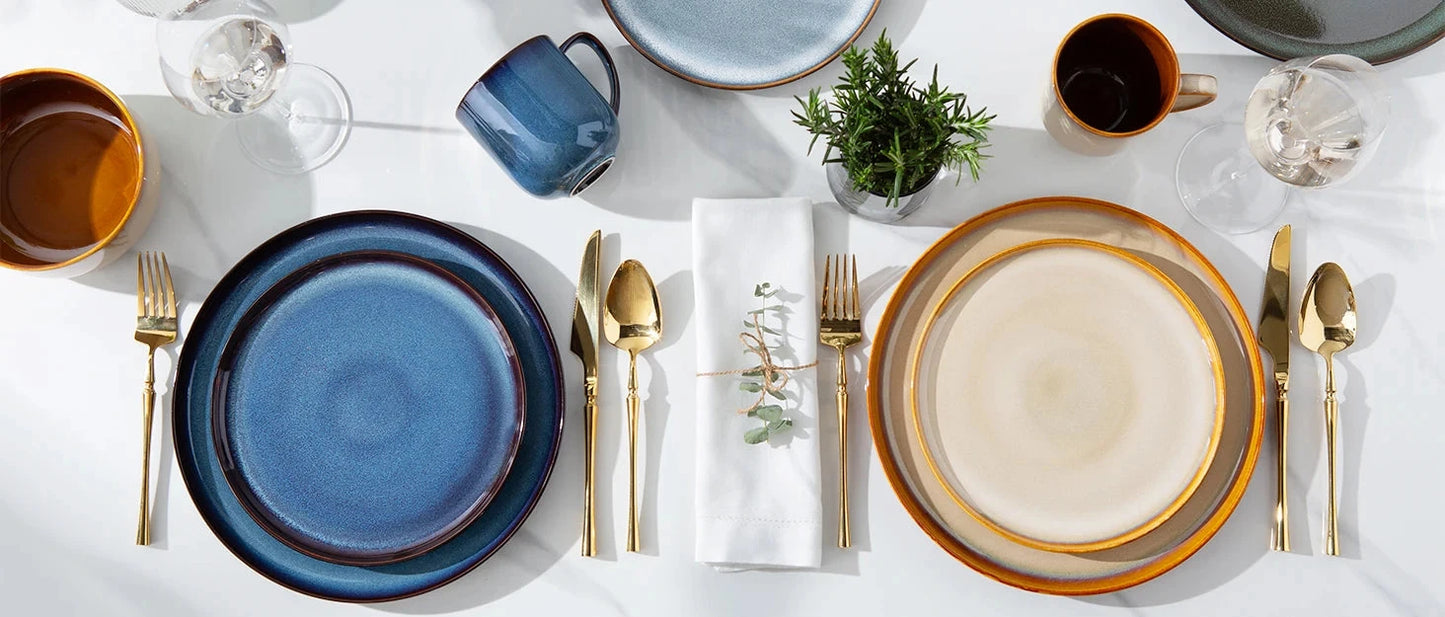 Ceramic Dinnerware Sets for 4,Stoneware Coupe Plates and Bowls Sets,Highly Chip and Crack Resistant Ohberri