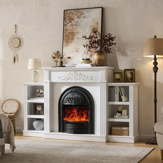 78" electric fireplace with mantel,farmhouse tv stand with 30" electric fireplaces heater Ohberri