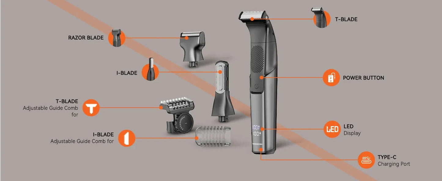 3 in 1 Men Bidirectional Body Hair Trimmer Electric Shaver IPX6 Waterproof Double-edged Razor Ohberri