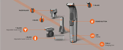 3 in 1 Men Bidirectional Body Hair Trimmer Electric Shaver IPX6 Waterproof Double-edged Razor Ohberri