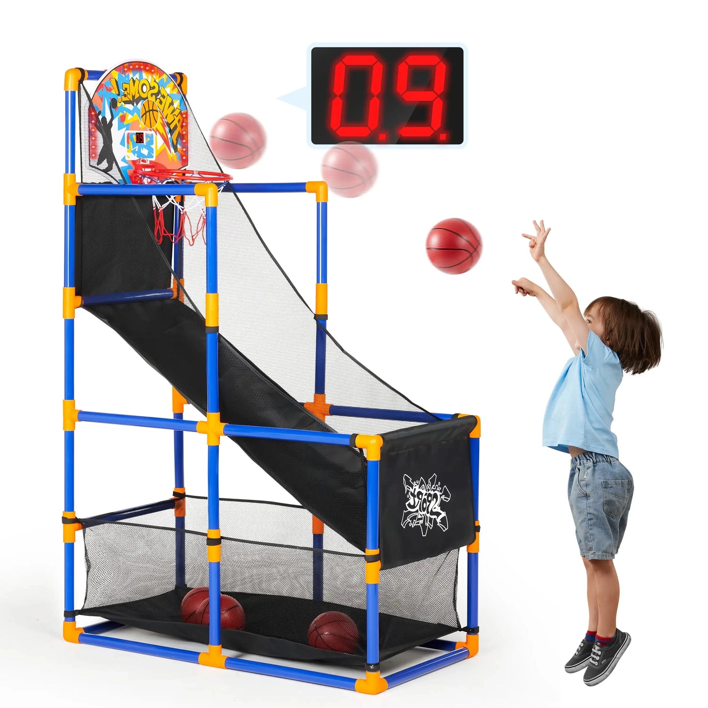 LED Scoring Arcade Basketball Game with 4 Balls Adjustable Height 44"-55"Basketball Stand Ohberri
