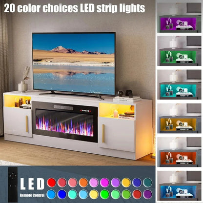 Fireplace with TV Stand 36" inch Electric Fireplace Up to 80" TVs, LED Light Modern Wood High Gloss Ohberri