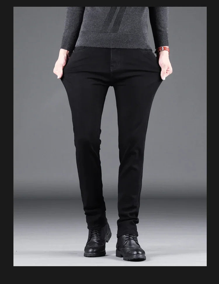 Pure Black Slim Jeans Elastic Straight Pants Ohberri