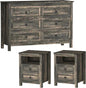 Farmhouse 3 Pieces Bedroom Furniture Set, Rustic Wood 6 Drawer Dresser and Nightstands - Ohberri