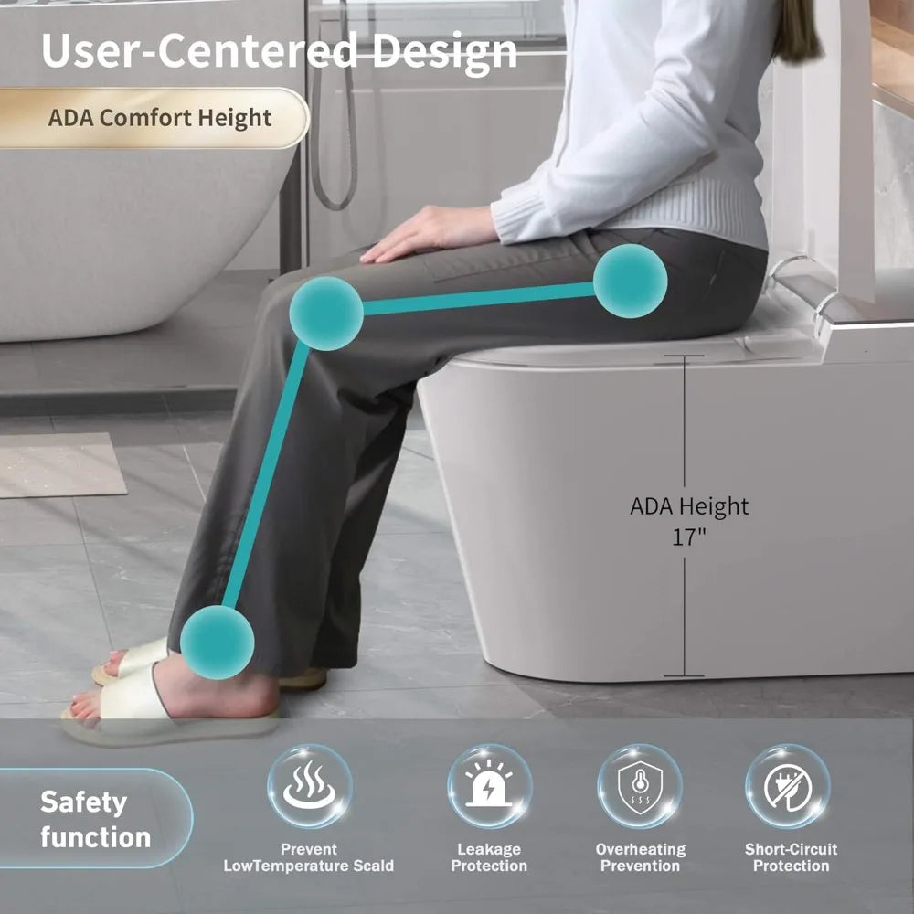 Smart Toilet with Bidet Built in, ADA Height Toilet bidet with Foam Shield, tankless Toilet Ohberri