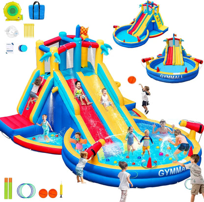 Inflatable Water Slide Bounce House with 550 W Blower, Blow up 8-in-1 Waterslide - Ohberri