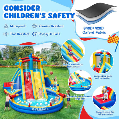 Inflatable Water Slide Bounce House with 550 W Blower, Blow up 8-in-1 Waterslide - Ohberri