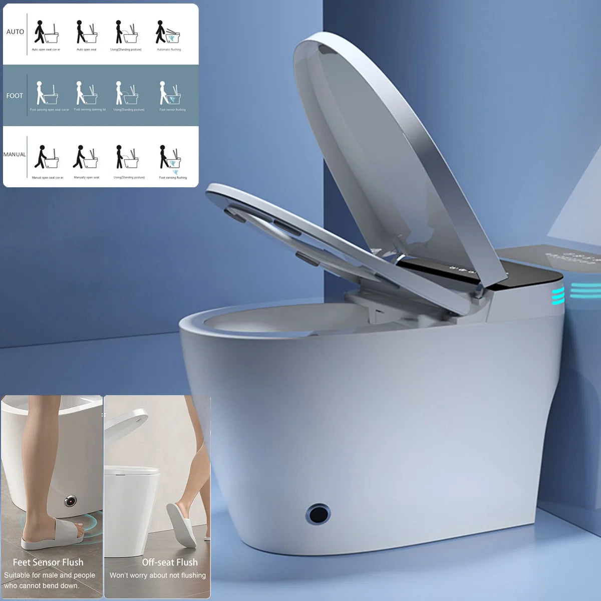 Smart Toilet with Heated Bidet Seat, toilet with bidet built in, AUTO Open/Close Lid Ohberri