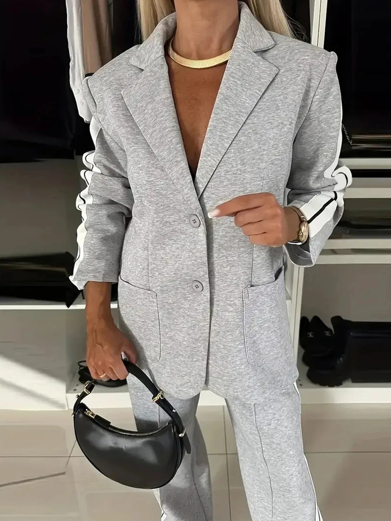 Women's Elegant Side-Striped Two-Piece Suit Set Ohberri