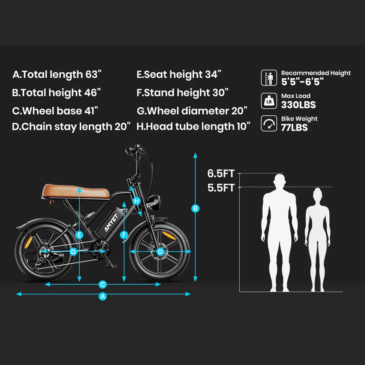 Electric Bike 1000W Motor 48V 20AH 20“ Tire - Ohberri