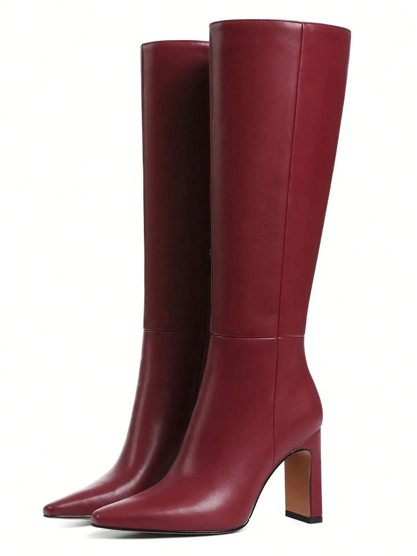 Knee High Boots Flock Zip Square Toe Chunky High Heel Ohberri