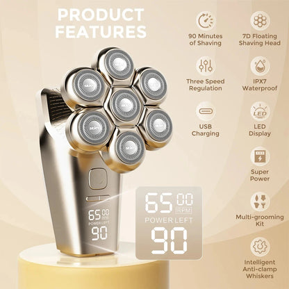 5 In 1 Electric Head Shaver for Bald Men 7D Cordless Razor with Hair Trimmer Multifunctional Ohberri