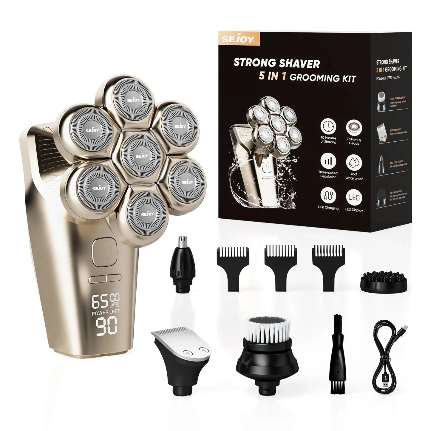 5 In 1 Electric Head Shaver for Bald Men 7D Cordless Razor with Hair Trimmer Multifunctional Ohberri