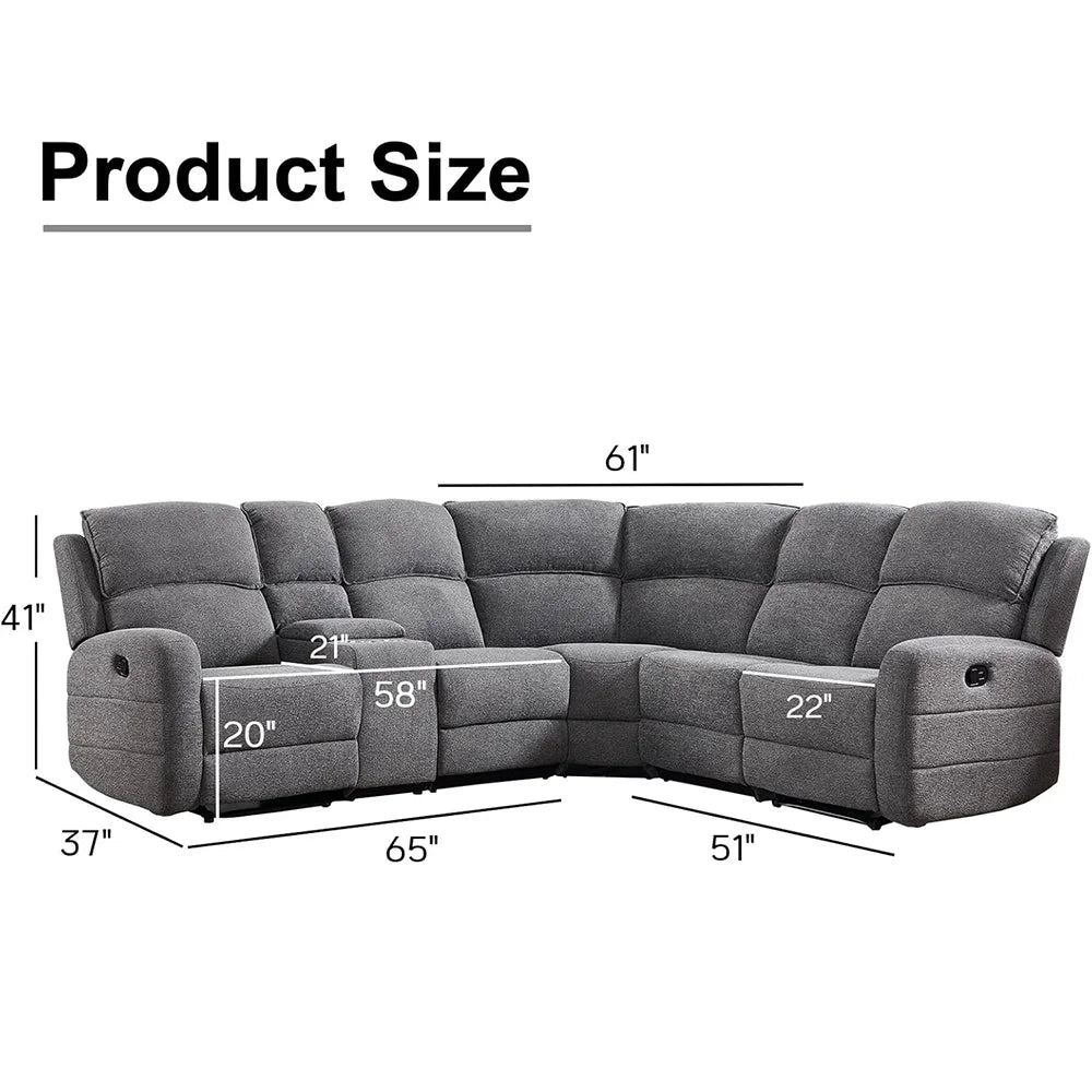 Fabric L-Shaped Reclining Large Corner Sectional with Padded Headrest, 2 Cup Holders - Ohberri