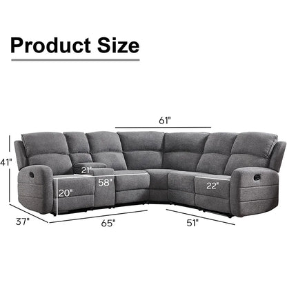 Fabric L-Shaped Reclining Large Corner Sectional with Padded Headrest, 2 Cup Holders - Ohberri