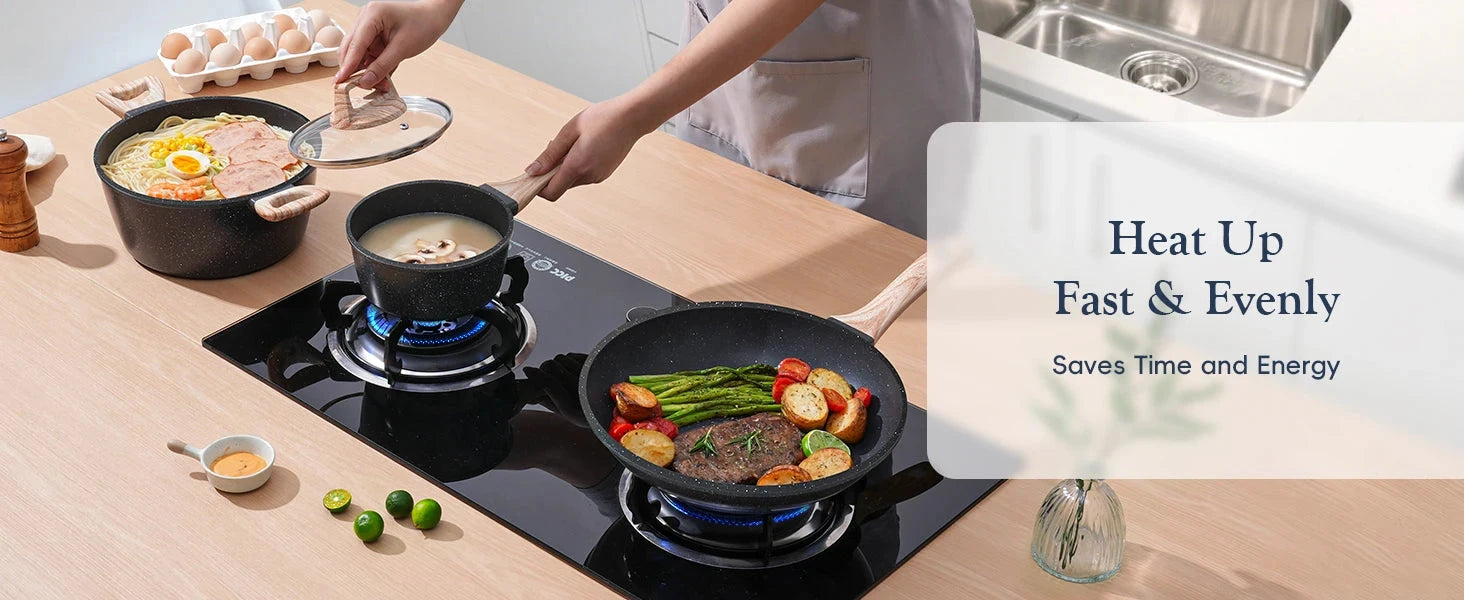 Pots and Pans Set, Nonstick Cookware Sets Black Granite Induction Ohberri