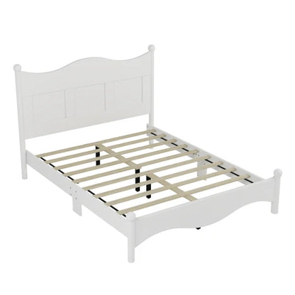 4-Pieces Retro Style Bedroom Sets, Queen Size Platform Bed Storage Nightstand and Dresser with Metal Handle, White - Ohberri
