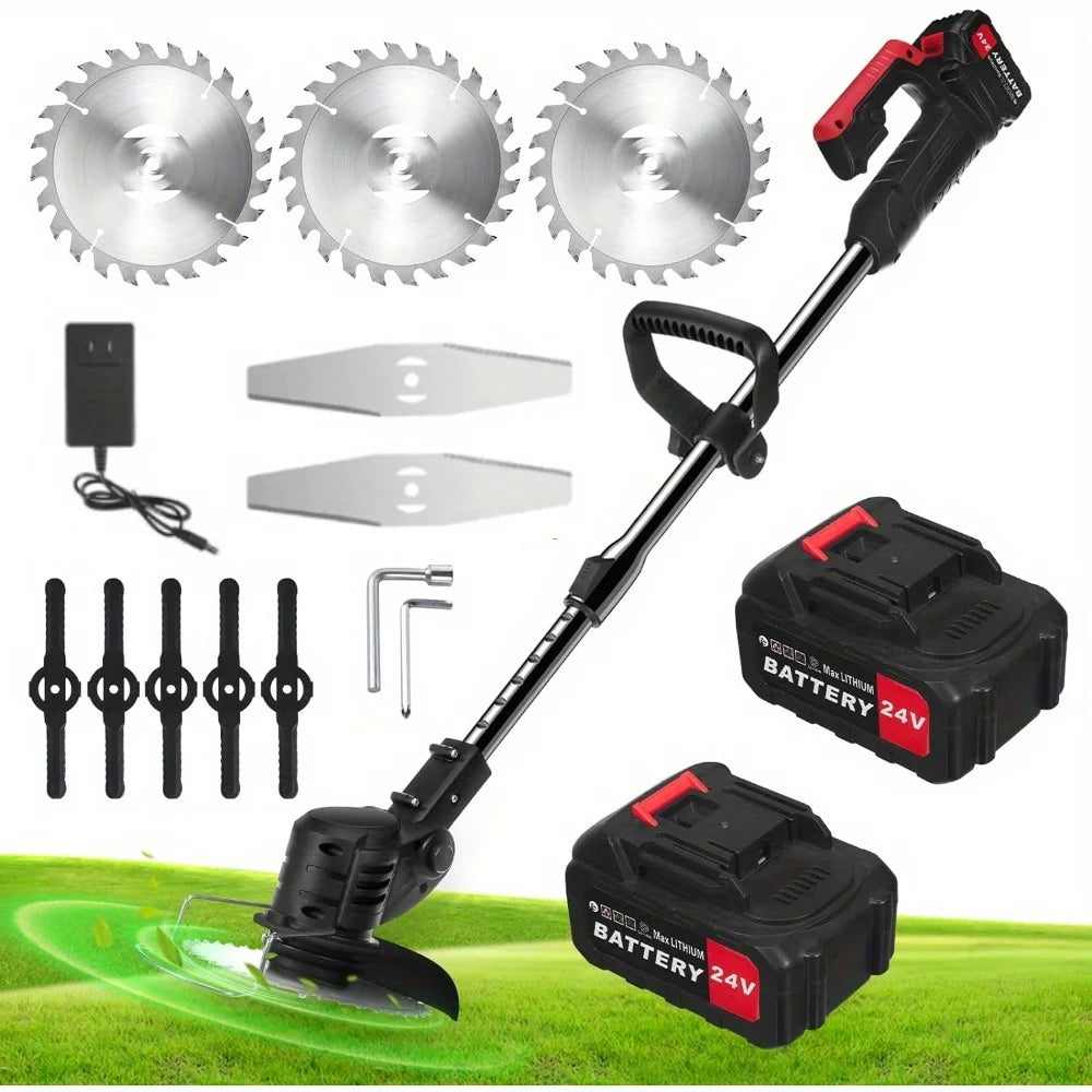 Electric Weed Wacker, 24V 1500MAh Weed Wacker Battery Operated, 3-in-1 Lightweight Lawn Trimmer/Mini-Mower/Brush Cutter - Ohberri