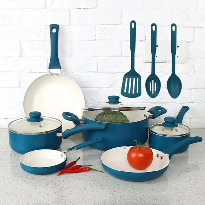 12 Piece Nonstick Aluminum Alloy Cookware Set, Blue Ohberri