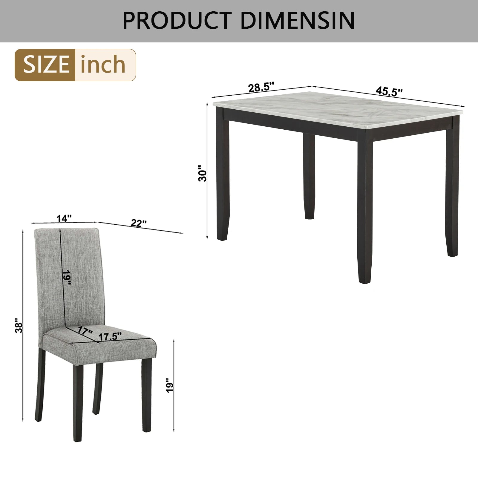 5-Piece Dining Set with Faux Marble Tabletop, Faux Marble dining table set for 4, Modern Wooden Dining Table Set for Kitchen - Ohberri