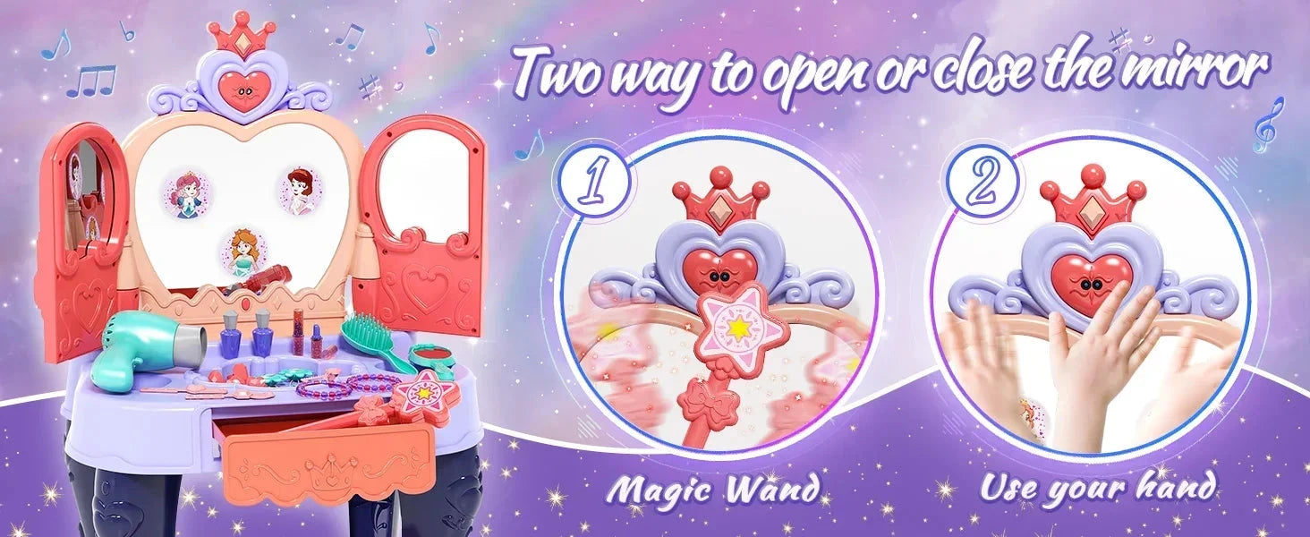 Toddler Vanity Makeup Table with Mirror and Chair Ohberri